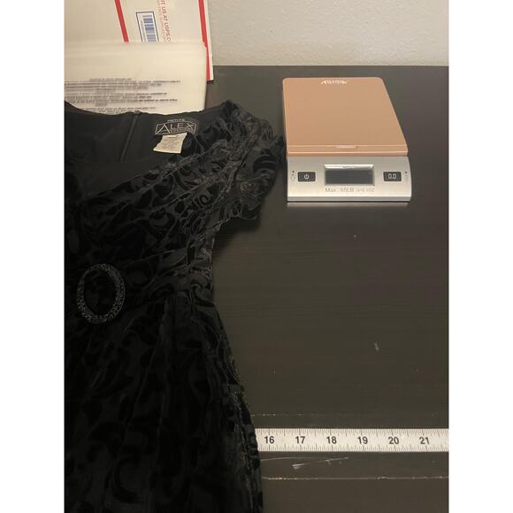 Alex Evenings Dress Womens 6 Petite Black Velvet Burnout Knee Length Whimsigoth - Picture 6 of 8